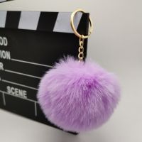 Pom Poms Keychains Fluffy Artificial Fur Puff Hair Ball Pompoms Car Bag Backpack Pendant Charms with Circle Keyring