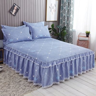 Lanke Sanding Bedspread Lace Bed Skirt Floral Fitted Fitted Sheet Cover Soft Sheet Anti-slip and Dust-proof for Home Hotel