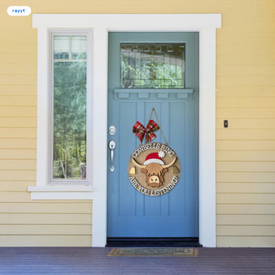 GHJ คริสมาสต์วัวสัตว์ป้ายประตูบรรยากาศที่อบอุ่นประตูไม้ป้ายประตูสำหรับเพื่อนครอบครัวเพื่อนบ้านของขวัญ
