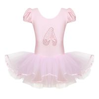 Kids Ballet Tutu Tulle Dress Puff Sleeve Gymnastics Leotard Diamond Ballet Dance Leotard Girl Ballerina Dancewear Party Costumes  by Hs2023