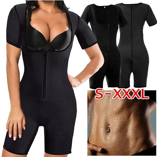 Womens Sauna Suit for Weight Loss Full Body Shapewear Bodysuit Sweat  Neoprene Slimming Workout Shaper with Sleeves