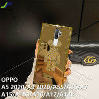 JieFie สำหรับ OPPO A9 2020 / A5 2020 / A15 / A15S / A16 / A5S / A3S / A12 / A12E / A7 Luxury Gold กรณีเพชร Glitters ชุบโครเมี่ยมเงาสแควร์ฝาครอบโทรศัพท์