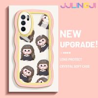 Jjlingji เคสสำหรับ OPPO A16 A16s A54s ตลกแฟชั่นเด็กผู้หญิงดีไซน์ใหม่สีครีมขอบคลื่นปลอกเคสมือถือกันกระแทกแบบใสนิ่มเคสโปร่งใสลายกล้องถ่ายรูปป้องกันอ่อนโยนแบบเรียบง่าย