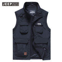 JEEP SPIRIT เสื้อกั๊กกลางแจ้งของผู้ชายเสื้อกั๊กลำลองสำหรับฤดูใบไม้ผลิและฤดูใบไม้ร่วงเสื้อกั๊กตกปลาวัยกลางคนแบบบางสำหรับถ่ายภาพทูลลิ่งโค้ทแบบหนีบ