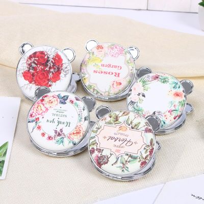 Pocket Flower Mirror Makeup Compact Portable Mini Retro Makeup Mirror Panda Female Gifts Double-Sided Folding Cosmetic Mirror Mirrors