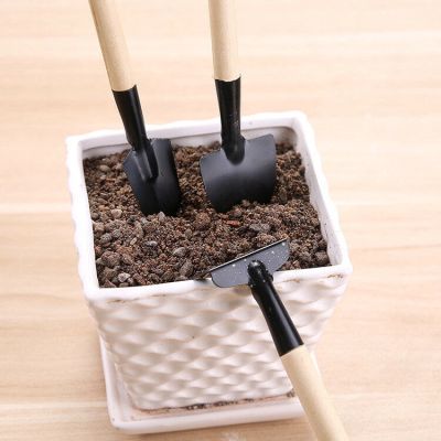 3 Pcsset Mini Spade Shovel Harrow Flowerpot Tools Potted Plants Maintenance Wooden Handle Plant Soil Shovels Gardening Tools