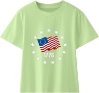 Kids USA Flag Kid Toddler Shirts 4th of July 3D Graphic Printed Tees Boys Girls Novelty Fashion Short (Green, 5-6 Years)