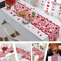 Glitter Star Shop Christmas Lace  Tablecloth Red Heart Print Decorations Wedding Party Home Table runner