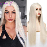 Silky Straight Hair Wig Synthetic 613 Blonde Wigs For Woman Middle Part Blonde Wig High Temperature Fiber Cosplay Wigs Msholy