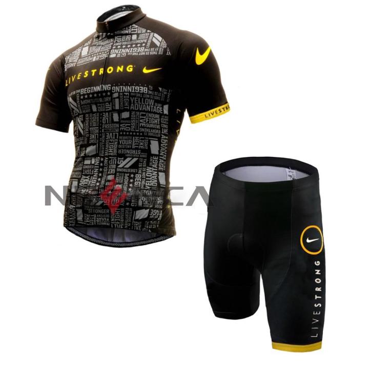 livestrong-กางเกงเสื้อเจอร์ซีย์นักปั่นแขนยาวชุดกีฬาสำหรับปั่นจักรยานเสื้อเจอร์ซีย์นักปั่นพร้อมแผ่น-ชุด