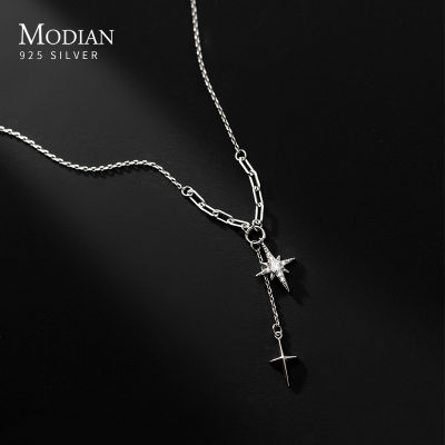 MODIAN Authentic 925 Sterling Silver Gold Plated Twinkling Stars Charm Pendant Chain Necklace for Women Fine Wedding Jewelry