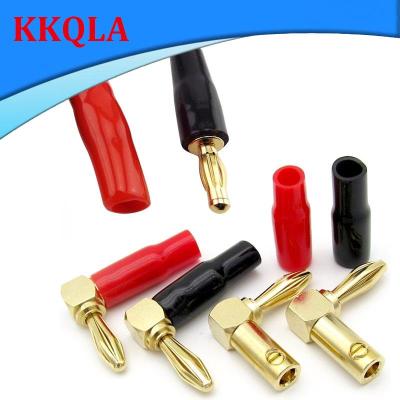 QKKQLA 2Pcs Gold Plated Copper 4Mm Banana Plug Connector Solder-Free Screw Banana Plugs 4Mm Audio Speaker Adapter Red Black