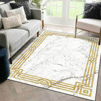 White Marble Car 3D Nordic Modern Gold Frame Living Room Rug Soft Fluffy Mat Bedroom Corridor Bathroom Floor Mat Anti-Slip