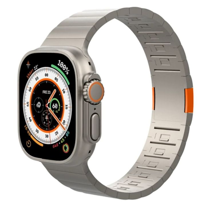 stainless-steel-band-for-apple-watch-starp-49mm-45mm-44mm-41mm-40mm-magnetic-clasp-titanium-orange-color-bracelet-iwatch-8-7-se-straps