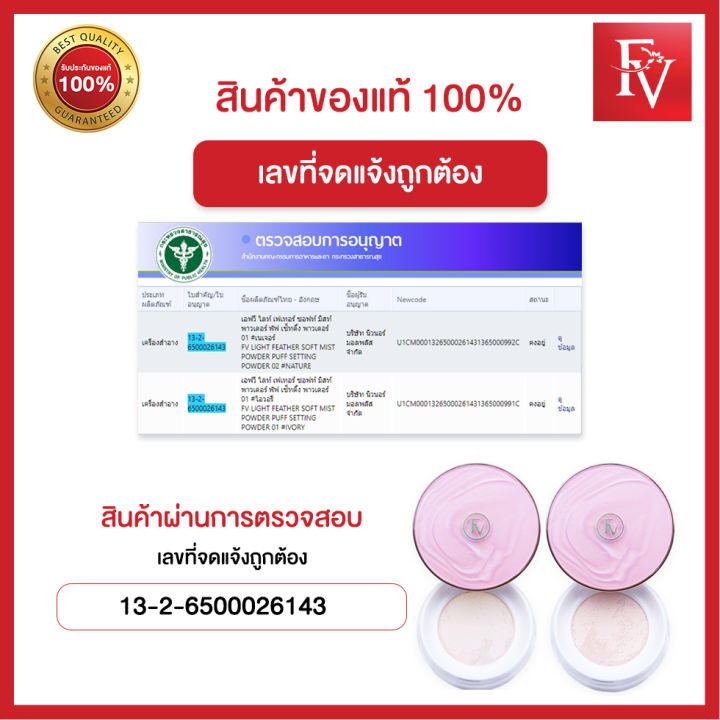 แป้งพัฟคุมมัน-fv-แป้งฝุ่นโปร่งแสงคุมมัน-เซ็ตรองพื้นให้อยู่ตัว-light-feather-soft-mist-powder-puff-setting-powder