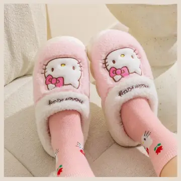 Sanrio kawaii Kuromi Cinnamoroll Hello Kitty Plush Shoes Slippers Women  Home Cotton Slippers Warm Winter Girlfriend Christmas Gi 