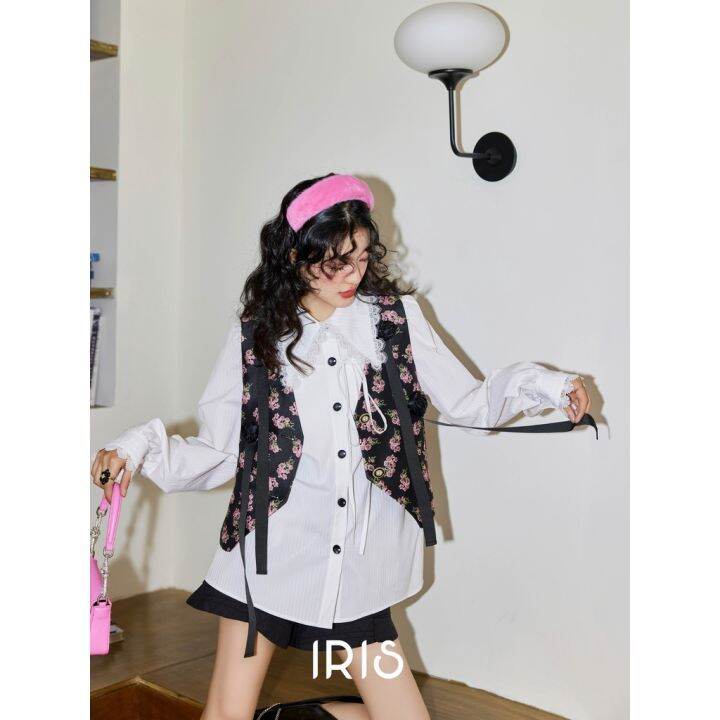 สินค้าลิขสิทธิ์แท้-iris-boutique-is2331015-iv2331014-pure-white-shirt-sea-flowers-vest-เสื้อผ้าผู้หญิง-เสื้อเชิ้ต-กั๊ก