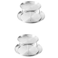 2X Seafood Plate Set Double Stainless Steel Snack Plate Afternoon Tea Cake