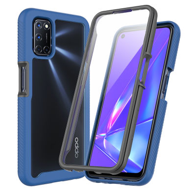 Shockproof Case OPPO A54 A74 5G A53 A53S A52 A72 A92 A12 Case Two Layer Structure PC + TPU + Screen Protector Film Phone Cover