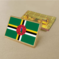 Dominica flag pin 2.5*1.5cm zinc alloy die-cast PVC colour coated gold rectangular medallion badge without added resin