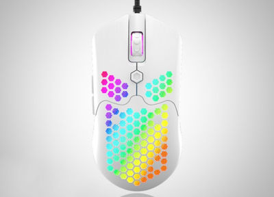 สีขาว RGB น้ำหนักเบาเมาส์สำหรับเล่นเกมส์12000DPI ออปติคอลเซ็นเซอร์น้ำหนักเบารังผึ้ง Shell Ultralight Ultraweave สาย