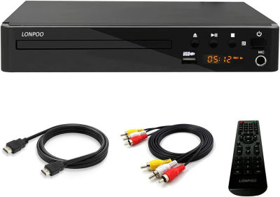 LONPOO LP-099 Multi Region Code Zone Free PAL/NTSC HD DVD Player CD Player with HDMI AV Output & Remote & USB Input & MIC Input - Compact Design