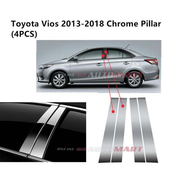Toyota Vios Yr 2014 Car Chrome Door Window Pillar Trim Panel Chrome Stainless Steel (1 Set