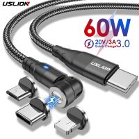 USLION 3 in 1 60W Magnetic Cable Quick Charge 4.0 USB C to Type C Cable PD Fast Charging For Samsung MacBook Data Charger Cable