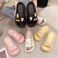 AOKANG Korean version simple solid color bathroom non-slip indoor and outdoor muffin thick bottom heightened womens slippers