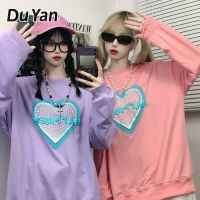 DU YAN เสื้อสเวตเตอร์ฤดูใบไม้ร่วงและฤดูหนาวสำหรับผู้หญิง,เสื้อสเวตเชิ้ตทรงหลวมและอเนกประสงค์แขนยาวเข้ารูปสไตล์เกาหลีเทรนด์เฉพาะเสื้อนอกสำหรับผู้หญิง