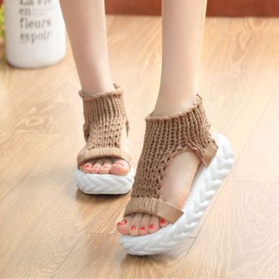 Women sandals Korean version Fashion Thick bottom Sandals Wool material Casual sandal Beach sandals H091