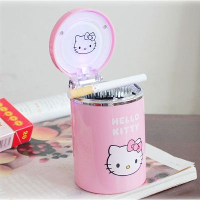 hot！【DT】﹉ↂ  Kawaii Anime Aluminum Cup Car Ashtray with Led Cartoon Kt Smokeless Multi-Function CoverTH