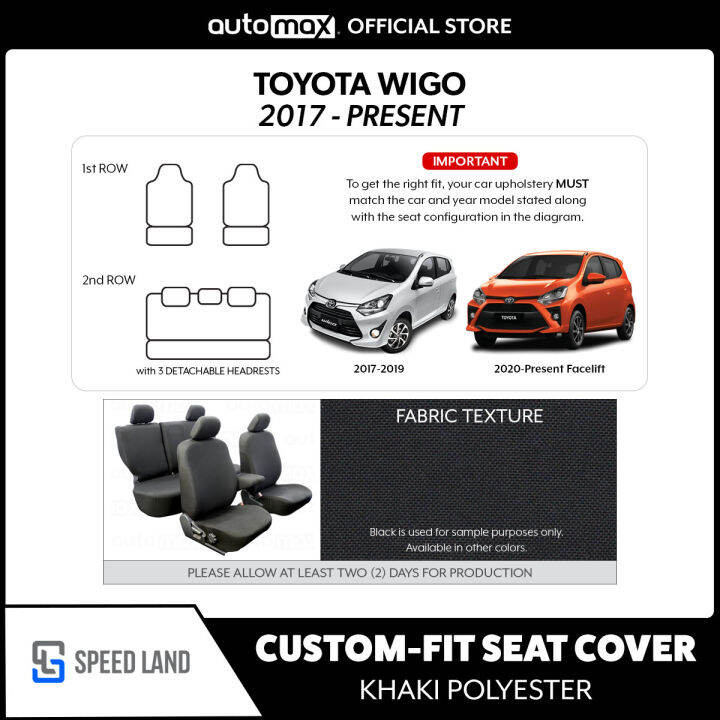 Custom Fit Customized Seat Cover Khaki Polyester For Toyota Wigo 2017 Present Lazada Ph 1015