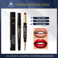 【Free Shipping】ELECOOL 12 สีลิปสติกแบบสองหัวกันน้ำติดทนนาน Non-Stick Cup แบบพกพา Matte ลิปสติก Lip Liner ดินสอเครื่องสำอาง