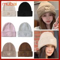 MUBAI ถักนิตติ้ง หมวกบีนนี่ สีทึบทึบ กันลม หมวกถักนิตติ้ง ลำลองแบบสบายๆ หมวกอุ่นๆ สำหรับผู้หญิง