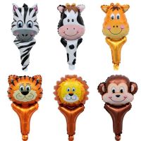 Mini Animal Head Foil Balloons Safari Zoo Handheld Inflatable Air Ballon kids toy for party