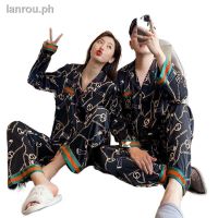 COD SDFGERGERTER ஐ✓[COD Ready Stock] Long Sleeve Pants Plus Size Silk Sleepwear Unisex Loose Cute Casual Sexy Two-piece Ladies Family Couple Terno Pajama Daster Set Nightwear For Women Men Adults Student