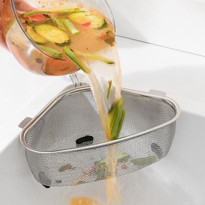 【CC】 Triangular Sink Filter Drain Strainer Fruit Vegetable Drainer Basket Shelf Sponge Rack Gadgets