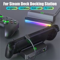 RYRA RGB 4K 60HZ HDMI Steam Deck แท่นวางมือถือ1000M แท่นวางทีวีอีเทอร์เน็ต RJ45 5 In 1 USB-C แท่นวางตัวยึดดุมสำหรับ Steam Deck