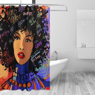 3d Character Style Explosion Hair Black Women Blackout Vintage Waterproof Polyester Shower Curtain With Hooks For Bathro