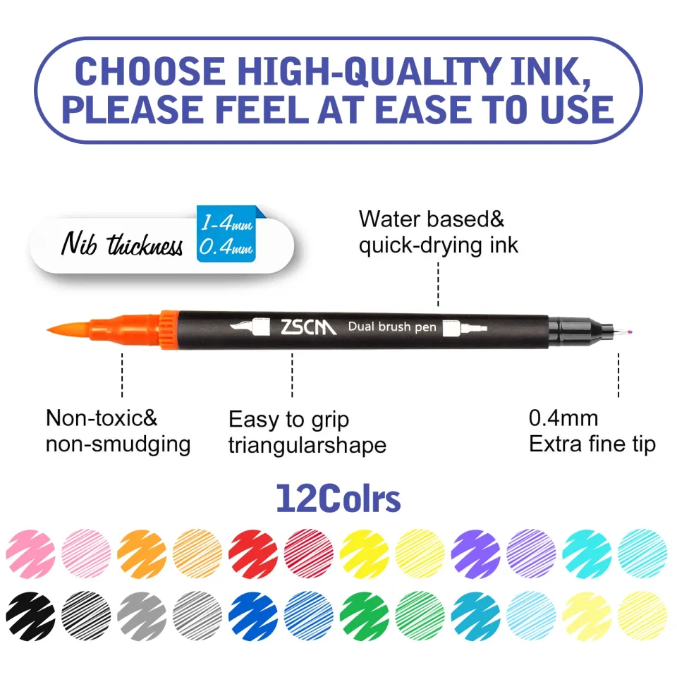 ZSCM 132 Colors Duo Tip Brush Markers, Artist Fine & Brush Tip