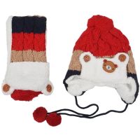 Kids Warm Winter Cap Child Hood Scarf Wool Hats - Red