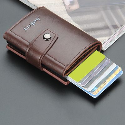 New Business ID Credit Card Holder Men And Women Metal RFID Vintage Aluminium Box PU Leather Card Wallet Note Carbon