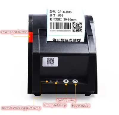 คุณภาพสูง GP3120TU เครื่องพิมพ์สติ๊กเกอร์บาร์โค้ดฉลากความร้อนขนาด20มม.-82มม. กว้าง80มม. พิมพ์ใบเสร็จ
