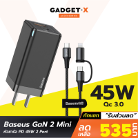 [เหลือ 535บ.ทักแชท] Baseus GaN 2 Pro หัวชาร์จเร็ว 3 Port PD 65W + สายชาร์จ Type-C to C Super Charger 5A l QC 4.0