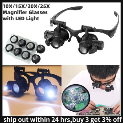 Magnifier Glasses Loupes LED Portable 10X/15X/20X/25X Lens Observation Magnifying Reading Jewelers Watchmaker Repair Wearing