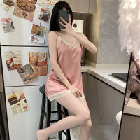 Ao Dai 2023 ฤดูร้อนชุดนอนผู้หญิง Ice Silk Thin Halter กางเกงขาสั้นชุดเซ็กซี่ลูกไม้ Pure Desire Homewear สามารถ