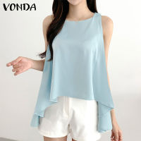 VONDA เสื้อลำลองผู้หญิงเสื้อคอโอทรงเอไลน์หลวมสบายๆหรูหรา (ลำลองเกาหลี)