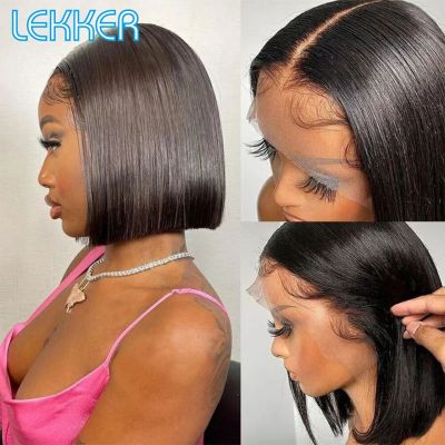 Lekker Wear and Go Glueless Short Straight Bob 13x4 Lace Frontal Human Hair Wig For Women Brazilian Remy Hair Transparent Lace
