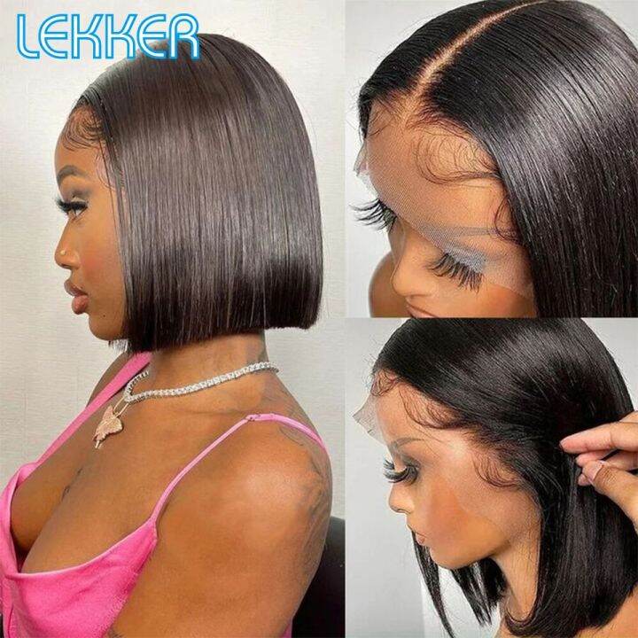 lekker-wear-and-go-glueless-short-straight-bob-13x4-lace-frontal-human-hair-wig-for-women-brazilian-remy-hair-transparent-lace